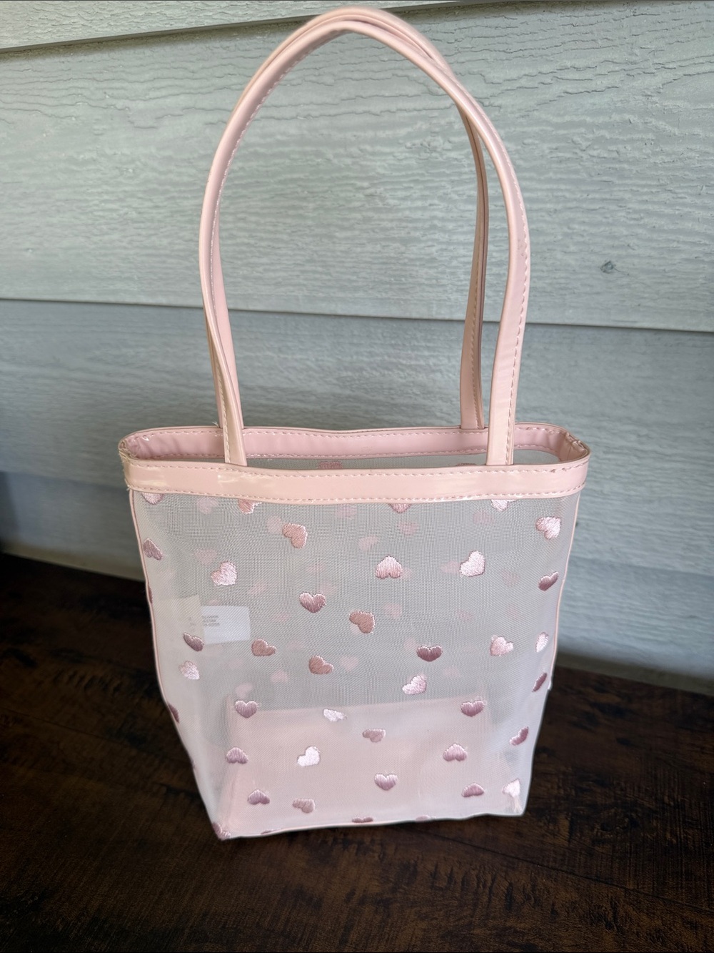 a new day Light Pink Mesh Tote with Heart Accents